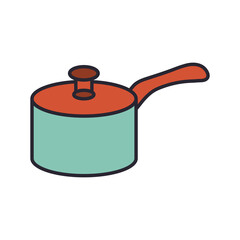 pot kitchen with handle utensil line and colors style icon