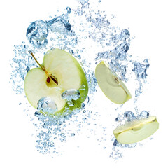 Green apple in water