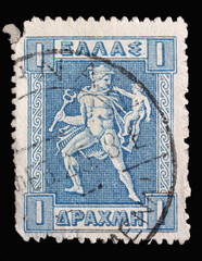 Stamp printed in Greece shows Hermes holding his little brother Arkas, Litho Hermes and Iris series, circa 1919