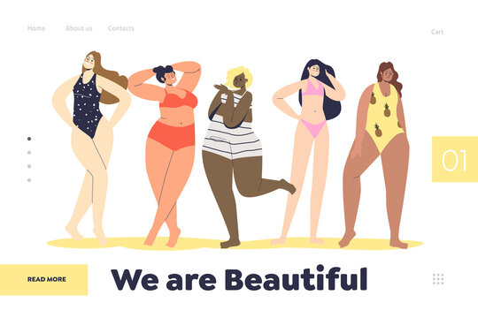 Landing page with beautiful women of different races and figure types in lingerie