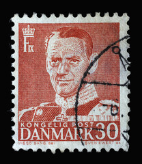 Stamp printed in Denmark shows King Frederik IX, series, circa 1950