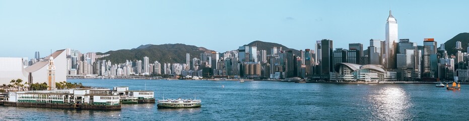 Panorama image of Hong Kong Victoria Harbor Scenes