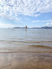 Human silhouette in the seascape background