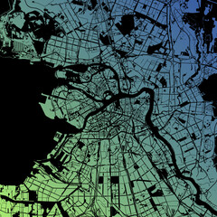 St. Petersburg, Leningrad, Russia (RUS) - Urban vector megacity map with parks, rail and roads, highways, minimalist town plan design poster, city center, downtown, transit network