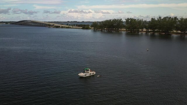 Flying Around a Wakeboarding Boat in Miami Bay