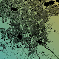 Tehran, Iran (IRN) - Urban vector megacity map with parks, rail and roads, highways, minimalist town plan design poster, city center, downtown, transit network, gradient blueprint