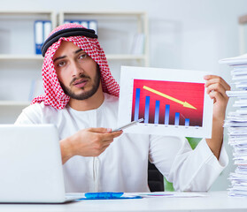 Arab businessman working in the office doing paperwork with a pi