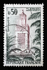Stamp printed in the France shows Mosque Tlemcen (Algeria), Tourism series, circa 1960