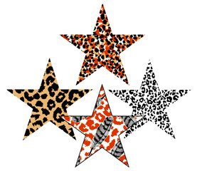 Set of  animal print stars isolated on white. Design for t-shirts or posters.