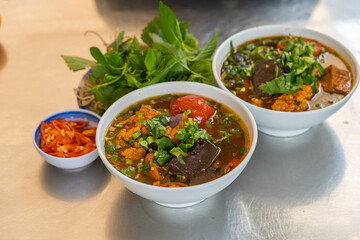Crab noodle with tomato soup, Bun Rieu - Vietnamese cuisine
