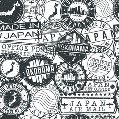 Yokohama Japan Stamps Background. City Stamp Vector Art. Postal Passport Travel. Design Set Pattern.