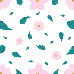 Cherry sakura and leaves seamless vector pattern