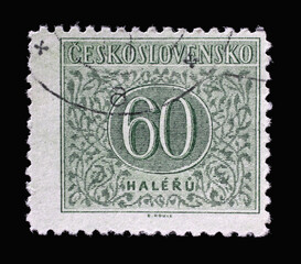 Stamp printed in Czechoslovakia shows Numbers Value, Postage Due Stamps series, circa 1955