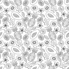 Doodle background graphics tropical fruits lines hands drawing pattern 