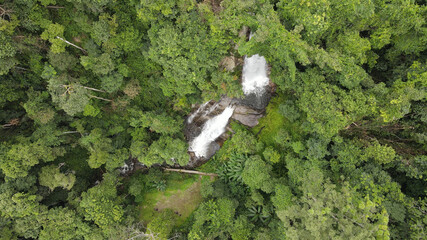 Aerial top view of Waterfall in the tropical