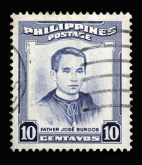 Stamp printed in Philippines shows portrait of Jose Burgos (1837-1872) priest and philosopher, Personalities series, circa 1955