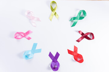 World cancer day, colorful ribbon cancer awareness on with background with copy space for text....