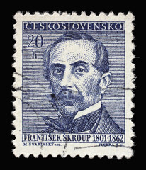 Stamp printed in Czechoslovakia shows a portrait of Frantisek Skroup (1801-1862), Anniversary...
