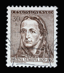 Stamp printed in Czechoslovakia shows a portrait of Bozena Nemcova (1820-1862), Anniversary...