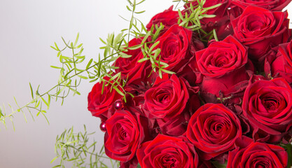 Luxury bouquet made of red roses in flower shop Valentines Bouquet of red roses