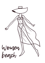 Women beach vector illustration coloring hand drawing contour