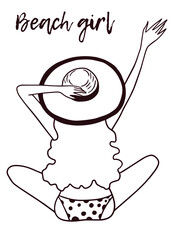Women beach vector illustration coloring hand drawing contour