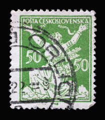 Stamp printed in Czechoslovakia shows Breaking Chains to Freedom, Series Allegory of Republic,...