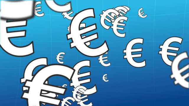 Looped animation. A cloud of euro symbols spins across the camera's field of view.