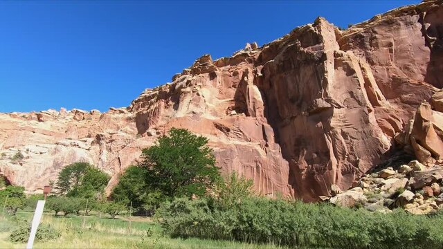 Entrada sandstone formations at the Fruita District of Capitol Reef National Park in utah.