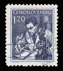 Stamp printed in Czechoslovakia shows Scientist, Professions series, circa 1954
