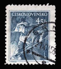 Stamp printed in Czechoslovakia shows Metallurgist, Professions series, circa 1954