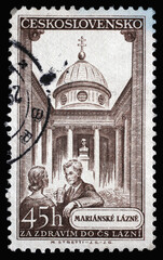 Stamp printed in Czechoslovakia shows Marianske Lazne spa town in the Karlovy Vary Region, circa...