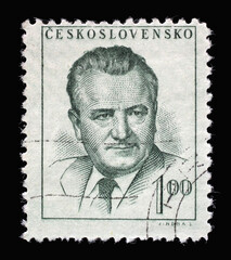 Stamp printed in Czechoslovakia shows a portrait of President Klement Gottwald, circa 1952