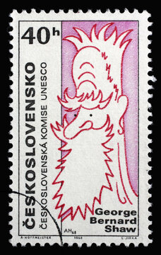 Stamp printed in Czechoslovakia shows portrait of George Bernard Shaw (1856-1950), series Cultural personalities of the 20th centenary and UNESCO, circa 1968