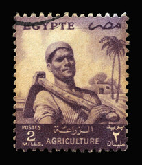 Stamp printed in Egypt shows Farmer, circa 1954