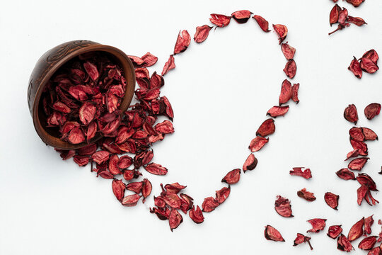 Heart made from red rose petals for Valentine's day