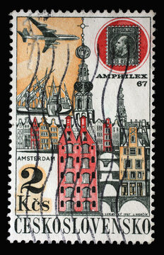 Stamp printed in Czechoslovakia shows AMPHILEX '67, Amsterdam, Stamp exhibition Prague 1968 series, circa 1967
