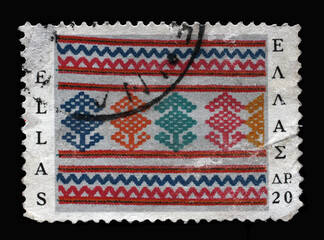 Stamp printed in Greece shows Handwoven cloth, Greek Popular Art, circa 1966