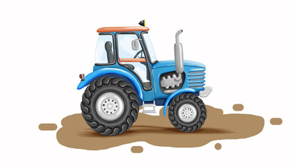 Illustration of a blue tractor in cartoon style