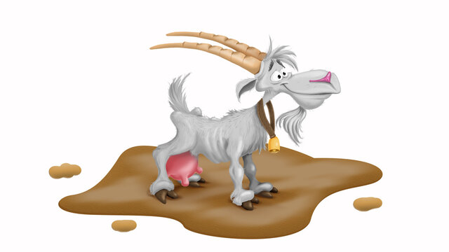Illustration of a funny goat in a cartoon style