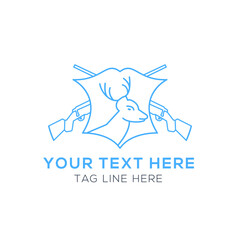 Deer hunting vector logo design in blue color template 