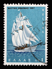 Stamp printed in Greece shows Training ship, circa 1967