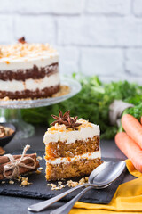 Homemade easter carrot cake with walnuts, nuts, spices