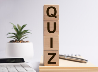 Quiz word, inscription. Question game and quest concept
