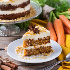 Homemade easter carrot cake with walnuts, nuts, spices
