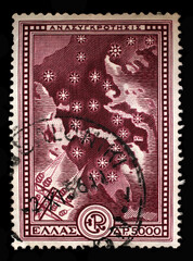 Stamp printed in Greece shows Reconstruction of Electrification, circa 1951