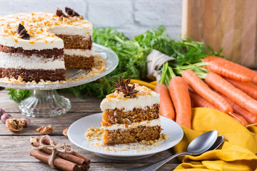 Homemade easter carrot cake with walnuts, nuts, spices