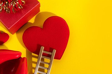 happiness family with love red heart decoration in festive holiday season greeting of valentine's...