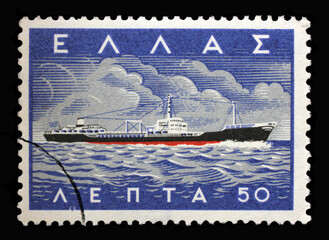 Stamp printed in Greece shows Merchant Marine - Tanker Michael Carras, circa 1958