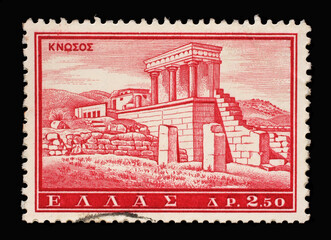 Stamp printed in Greece shows image of Knossos, the largest Bronze Age archaeological site on Crete, circa 1961